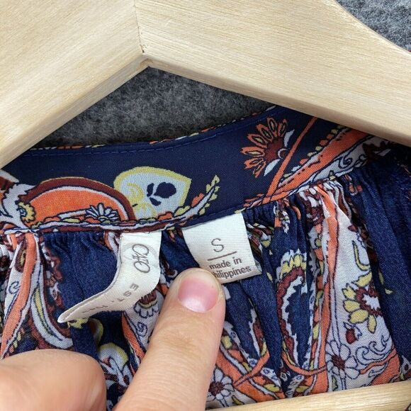 5/$45 Cato Blouse Women S Small Blue Geometric Crew Neck Tasseled Long Sleeve - Picture 6 of 10